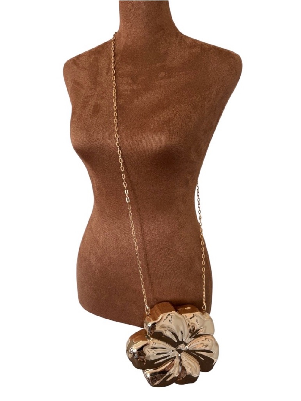 Gold Flower Minaudière Evening Bag Metallic Floral Clutch Crossbody